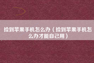 捡到苹果手机怎么办（捡到苹果手机怎么办才能自己用）